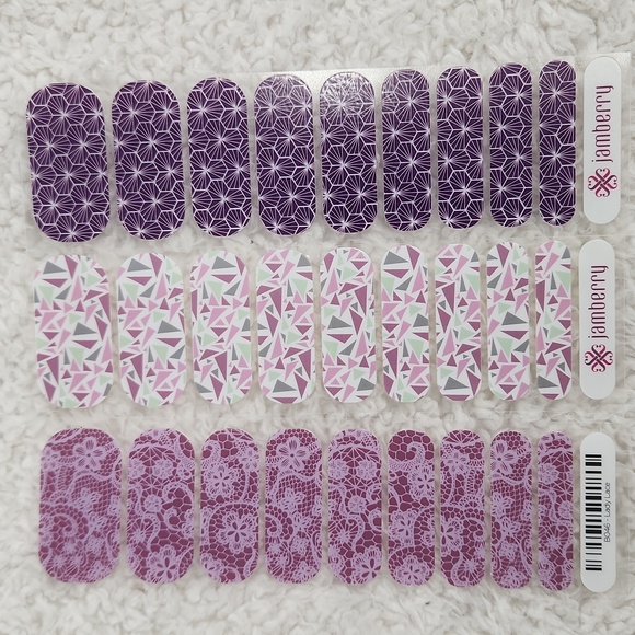 Bundle of 5 Jamberry Half Sheet Nail Wraps Purple Gray White - Picture 2 of 3